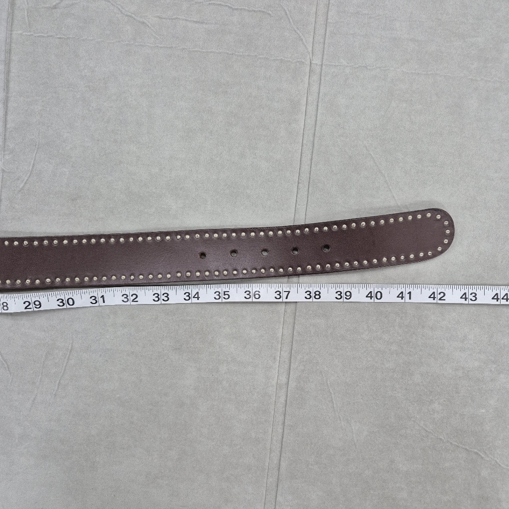 Calvin Klein belt women's large brown leather riveted studs silver logo buckle - Picture 14 of 15
